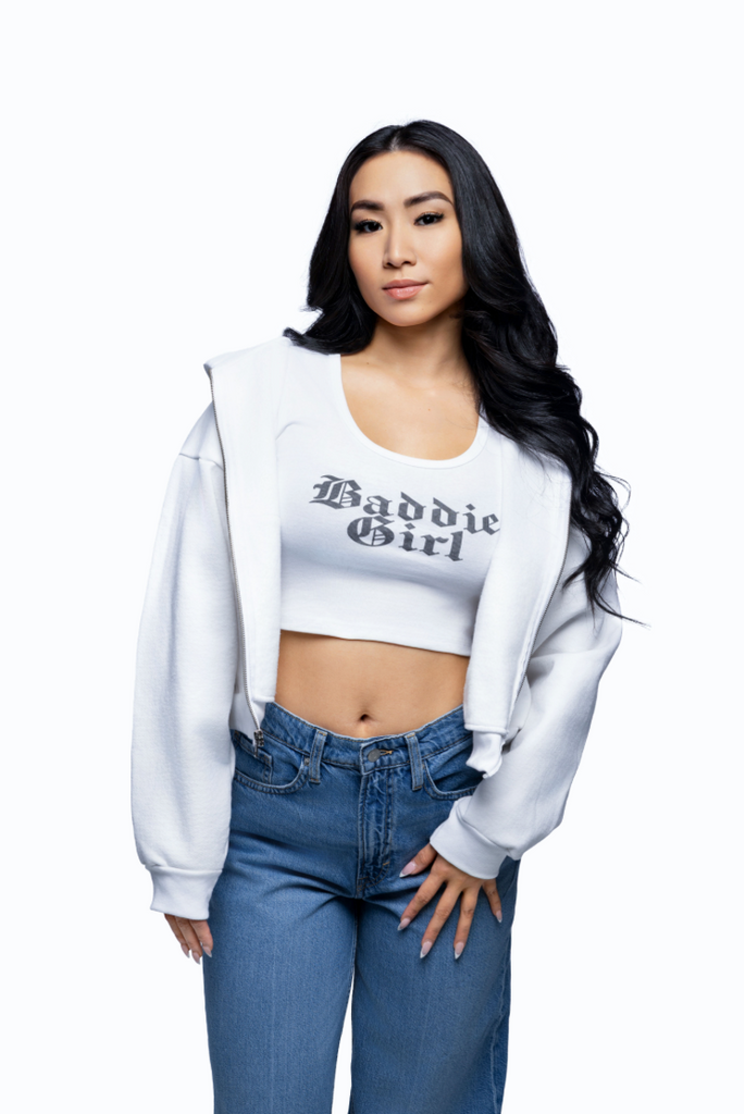 Baddie Girl Fleece Cropped Zip-Up Hoodie